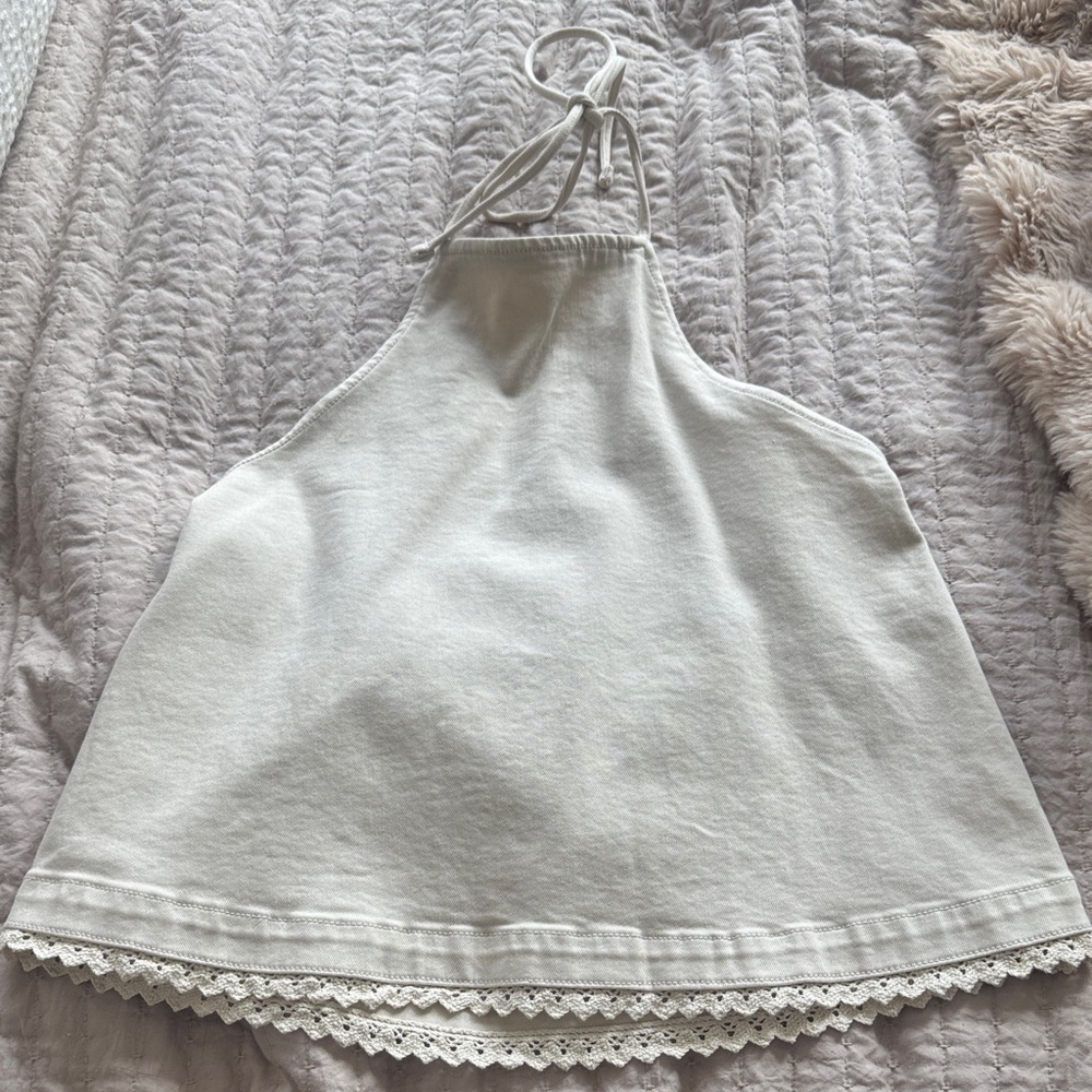 American Eagle Cream Halter Tank with Lace Trim - Size XS